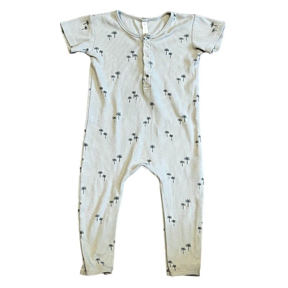 Quincy Mae Green Palm Tree Ribbed Coverall Size 2-3Y